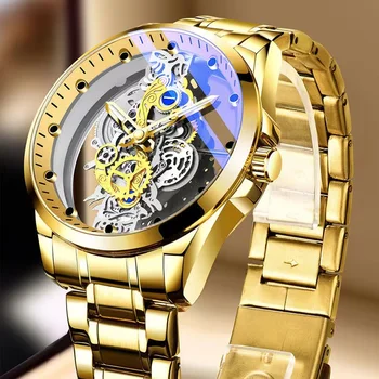 2023 Новые мужские часы со скелетом, автоматические кварцевые часы с золотым скелетом, винтажные мужские часы, мужские часы, лучший бренд класса люкс часы мужские