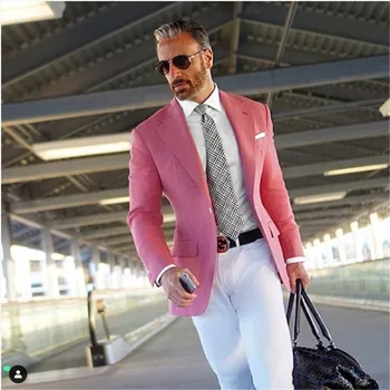 2023 Новый Розовый костюм, мужской Повседневный деловой приталенный смокинг, комплект из 2 предметов