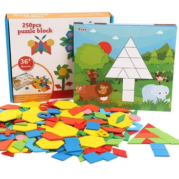 250 шт. 3D Пазлы Деревянная игрушка Детская Геометрическая форма Tangram Jigsaw Puzzle Детские Развивающие Обучающие деревянные игрушки для детей DIY Game