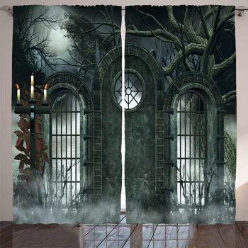 3D Занавески для Дома ужасов Луна Хэллоуин Готические ворота Декор гостиной Занавески для спальни Шторы на окно Занавески для кухни