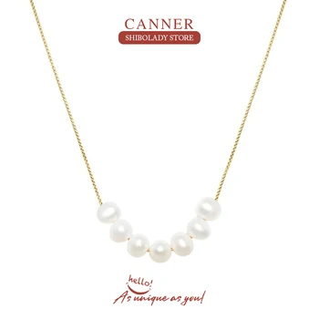 CANNER, Милое жемчужное ожерелье для женщин, свадебные украшения из стерлингового серебра 925 пробы, Роскошная Длинная цепочка, Колье-подвеска, Колье-колье