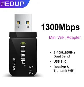 EDUP WiFi 5 ГГц 2,4 ГГц Беспроводной адаптер USB3.0 Мини WiFi Ключ AC USB Адаптер Сетевая карта Двухдиапазонный для Настольных ПК Ноутбук Win11