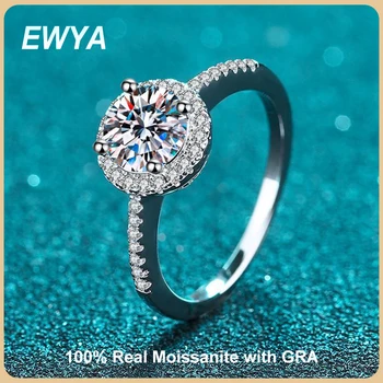 EWYA 100% Настоящее Кольцо с Муассанитом для Женщин, S925, Стерлинговое Серебро, Выращенные в лаборатории Кольца с Бриллиантами, Обручальное Кольцо GRA, Ювелирные Украшения, Подарок