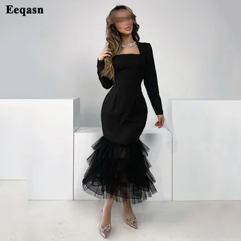 Eeqasn Сексуальные Черные Платья для Вечеринок в Саудовской Аравии с Длинными рукавами 