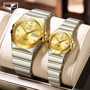 JSDUN Новые парные часы для женщин и мужчин, роскошный Топовый бренд, сапфировое зеркало, водонепроницаемые наручные часы для влюбленных, набор его или ее часов