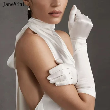 JaneVini 2023 Элегантная Женская Перчатка Белого Цвета Длиной 55 см, Атласные свадебные перчатки длиной до локтя, свадебные аксессуары для вечеринок