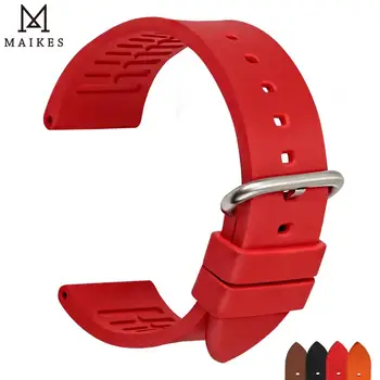 MAIKES Новый высококачественный фторопластовый ремешок для часов 20-22 мм 24 мм модный резиновый ремешок спортивные ремешки для часов Розово-красный браслет для часов