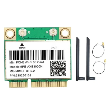 MPE-AXE3000H WiFi карта + Двойная антенна WiFi 6E 2400 Мбит/с Mini PCI-E для BT 5,3 802.11AX 2,4 G/5G/6GHz Wlan Сетевая карта