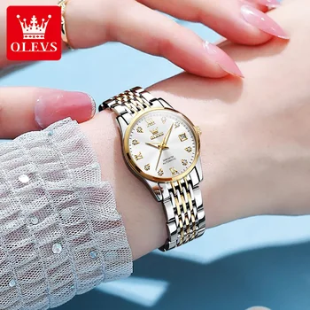 OLEVS 6673 Автоматические механические водонепроницаемые женские наручные часы, модный ремешок из нержавеющей стали, Роскошные часы для женщин, светящиеся