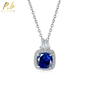PuBang Fine Jewelry из чистого стерлингового серебра 925 пробы для женщин, подарок, Изумрудный/синий/рубиновый драгоценный камень, ожерелье с подвеской из муассанита оптом