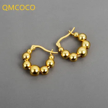 QMCOCO Серебряные Цветные Серьги-кольца с Геометрическими круглыми бусинами Для женщин, серьги-кольца с темпераментом, аксессуары для вечеринок