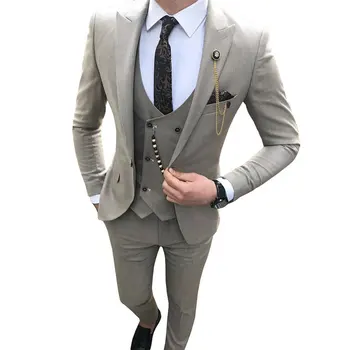 S-7XL (куртка + жилет + брюки) Модный бутик, Решетчатый деловой мужской костюм, комплект из 3 предметов, Свадебное платье Жениха, костюм в клетку, сцена шоу