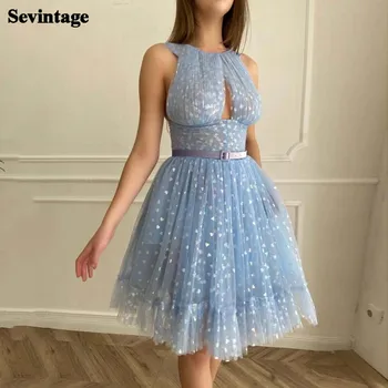 Sevintage Синее облегающее мини-платье для выпускного вечера С драпировкой, V-образный вырез сзади, Платья для встречи выпускников, Открытые спереди, вечерние платья