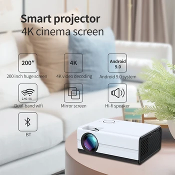 T01-A Умный Проектор, Мини Профессиональный Android Wifi, 1080P светодиодный проектор, 4K Портативный Домашний кинотеатр, ТВ-проектор