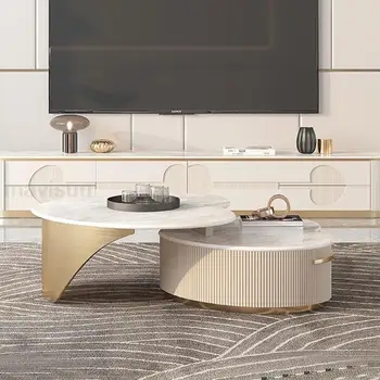 Белый журнальный столик с выдвижным ящиком из массива дерева, Легкая роскошная современная мебель для дома, гостиная, высококлассный стол в форме сердца из каменной плиты