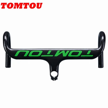 Велосипед TOMTOU, дорожный изогнутый стержень, руль и шток из углеродного волокна, детали велосипеда - Глянцевый зеленый