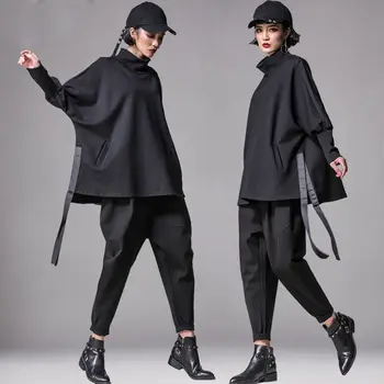 Весенний модный черный костюм 2022, женский свободный топ 