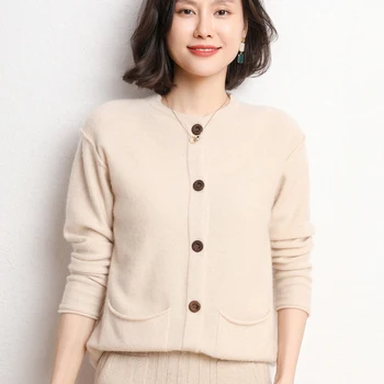 Вязаный кардиган, женский свитер с круглым вырезом, Свободный, ленивый, Осень-Зима 2021, Новая шерстяная мода, короткая основа, Длинный рукав, корейская версия