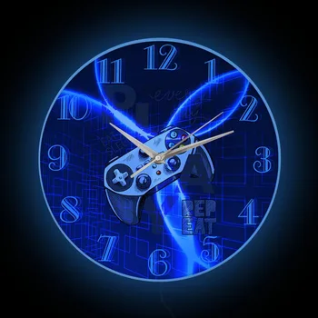 Геймпад Современный Дизайн Настенные Часы Со Светодиодной Подсветкой Для Игровой Комнаты Видеоигры Джойстик Контроллер Есть Спать Играть Повтор Trilogy Watch