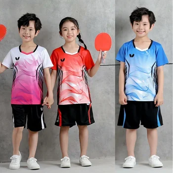 Детская футболка для настольного тенниса, быстросохнущие детские теннисные футболки, Одежда для бадминтона, настольного тенниса, Мужские спортивные топы, футболки, спортивные костюмы