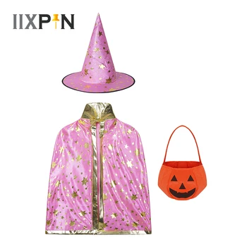 Детский костюм на Хэллоуин, детский плащ ведьмы-волшебника, накидка с остроконечной шляпой, комплект для косплея, вечерние, сценическое представление, наряд