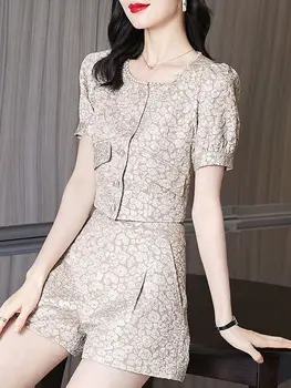 Женский комплект из двух предметов, корейский дизайн, высококачественная одежда, укороченные топы и шорты, универсальная одежда, Летний женский наряд, одежда I28