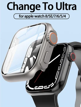 Защитный Чехол для Apple Watch Ultra 49 мм 45 44 мм 41 40 мм С Прямым Краем, Чехол-бампер + Стекло iWatch, Водонепроницаемые Аксессуары