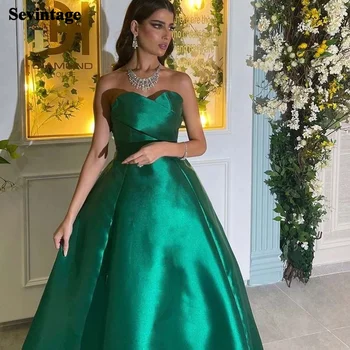 Зеленые арабские вечерние платья Трапециевидной Формы Sevintage, вечерние платья из атласа и тюля, женские вечерние платья в Дубае, праздничное платье длиной до пола