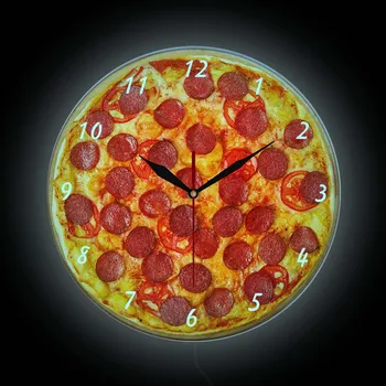 Итальянская Пицца Пепперони Светодиодный Ночник Настенные Часы Декор Столовой Дизайн Пасты Для Пиццерии Неоновая Световая Вывеска Настенные Часы Подарок Шеф-повара