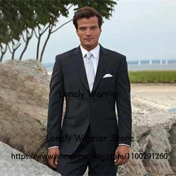 Классический черный мужской костюм с зубчатым лацканом, приталенный деловой блейзер, комплект из 2 предметов, свадебный смокинг жениха, костюм Homme, куртка, брюки