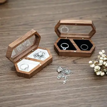 Коробка для колец для хранения ювелирных изделий Обручальное кольцо для свадебной церемонии, кольцо для предложения по индивидуальному заказу, свадебный подарок в деревенском стиле для девушки из орехового дерева