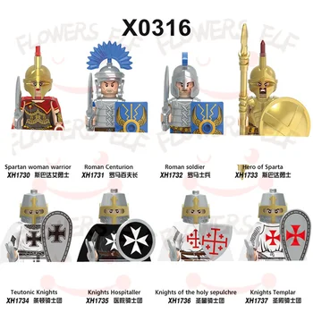 Красный лев синяя корона синий лев рыцарь средневековые римские солдаты сложенные маленькие строительные куклы серии castle куклы подарочные игрушки для детей