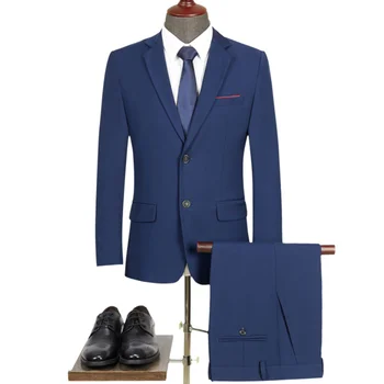 (Куртка + брюки) Высококачественный комплект из 2 предметов, мужской свадебный костюм, мужской приталенный деловой офисный блейзер Больших размеров, брюки, пальто, мужской костюм