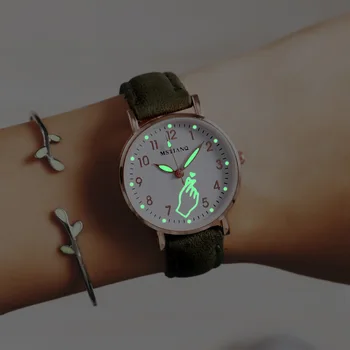 ЛУЧШИЕ Простые женские наручные часы, светящиеся женские часы, Повседневные кварцевые часы с кожаным ремешком, часы Montre Femme Relogio Feminino