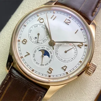 Многофункциональные роскошные мужские часы IWOEIN с фазами Луны и вечным календарем размером 42 мм