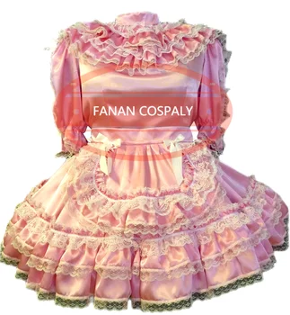 Модное Розовое атласное платье для взрослых, сексуальное платье с крестом, ролевая игра для танцев Сисси, Горничная, запирающаяся на заказ, многоцветная