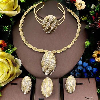 Модный ювелирный набор Дубай, позолоченные цветные ювелирные изделия, ожерелье, Серьги, браслет, подарки для свадебной вечеринки
