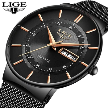 Мужские часы LIGE, Лидирующий бренд, Роскошные Водонепроницаемые Ультратонкие часы с датой, Мужской Стальной ремешок, Повседневные Кварцевые часы, Мужские спортивные наручные часы