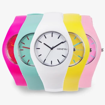 Мужские часы Женские кремового цвета Ультратонкий модный подарок Силиконовый ремешок Часы для отдыха Geneva Спортивные наручные часы Женские желеобразные часы