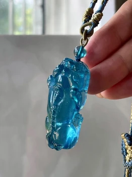 Натуральный Синий Аквамарин Подвеска В Виде капли Воды Pi Xiu 35,5*20 мм Женская Модная Бусина Аквамарин Синий Редкое Ожерелье Из Золота 18 Карат AAAAA