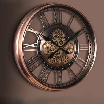 Новые Европейские настенные часы с металлической шестеренкой, американские ретро-художественные часы, украшение гостиной, креативные кварцевые часы с указателем