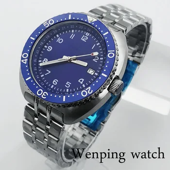 Новые оригинальные мужские повседневные модные автоматические часы 44 мм, Серебристый корпус из нержавеющей стали, синий циферблат, Сапфировое стекло, механизм NH35A