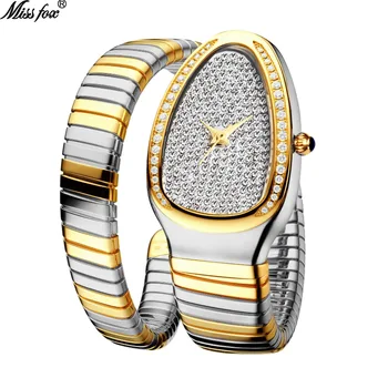Оригинальные Женские часы Missfox, лидирующий бренд, роскошные часы в виде Змеи, браслет с Треугольным Бриллиантом, Классические женские часы Zegarek Damski