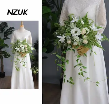 Оригинальные Свадебные цветы NZUK Букет в стиле Бохо Бело-зеленый Свадебный Шелковый букет wesele Букет цветов для подружки невесты mariee