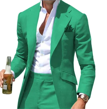 Пиковая повседневная приталенная этикетка с надрезом, зеленый мужской костюм, Блейзер, деловой костюм для свадьбы, Повседневный костюм жениха (Только куртка)