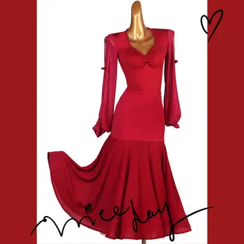 Платья для бальных танцев Юбка для танцев фокстрот Женское Сценическое бальное платье для вальса красный черный MQ224 + S026