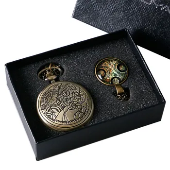 Подарочный набор карманных часов в стиле ретро из металла, Подвеска в виде часов с бронзовым ожерельем, цепочка, Винтажный карманный Рождественский подарок для мужчин и женщин