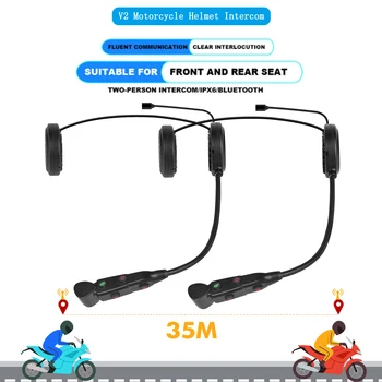 Простая мотоциклетная Bluetooth-гарнитура V2, Беспроводной шлем для 2 человек, переговорное устройство, коммуникатор, Максимальное расстояние 35 м, громкая связь