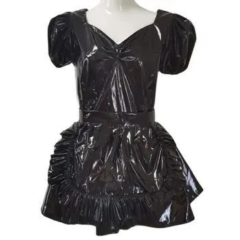 Разноцветный Взрослый Гигантский ребенок, сексуальная Девушка, черное платье с открытой грудью из ПВХ с пузырчатыми рукавами, ролевая игра для Сисси, макияж, мяч, готический замок