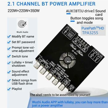Розничная Продажа ZK-AS21 Цифровая Плата Аудиоусилителя Bluetooth Сабвуфер 220Wx2 + 350 Вт 2,1-Канальный Модуль Усилителя мощности звука TPA3255